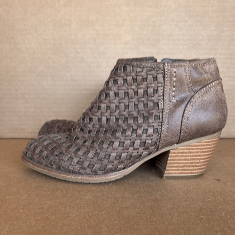 Brown Woven Leather-like Ankle Boots